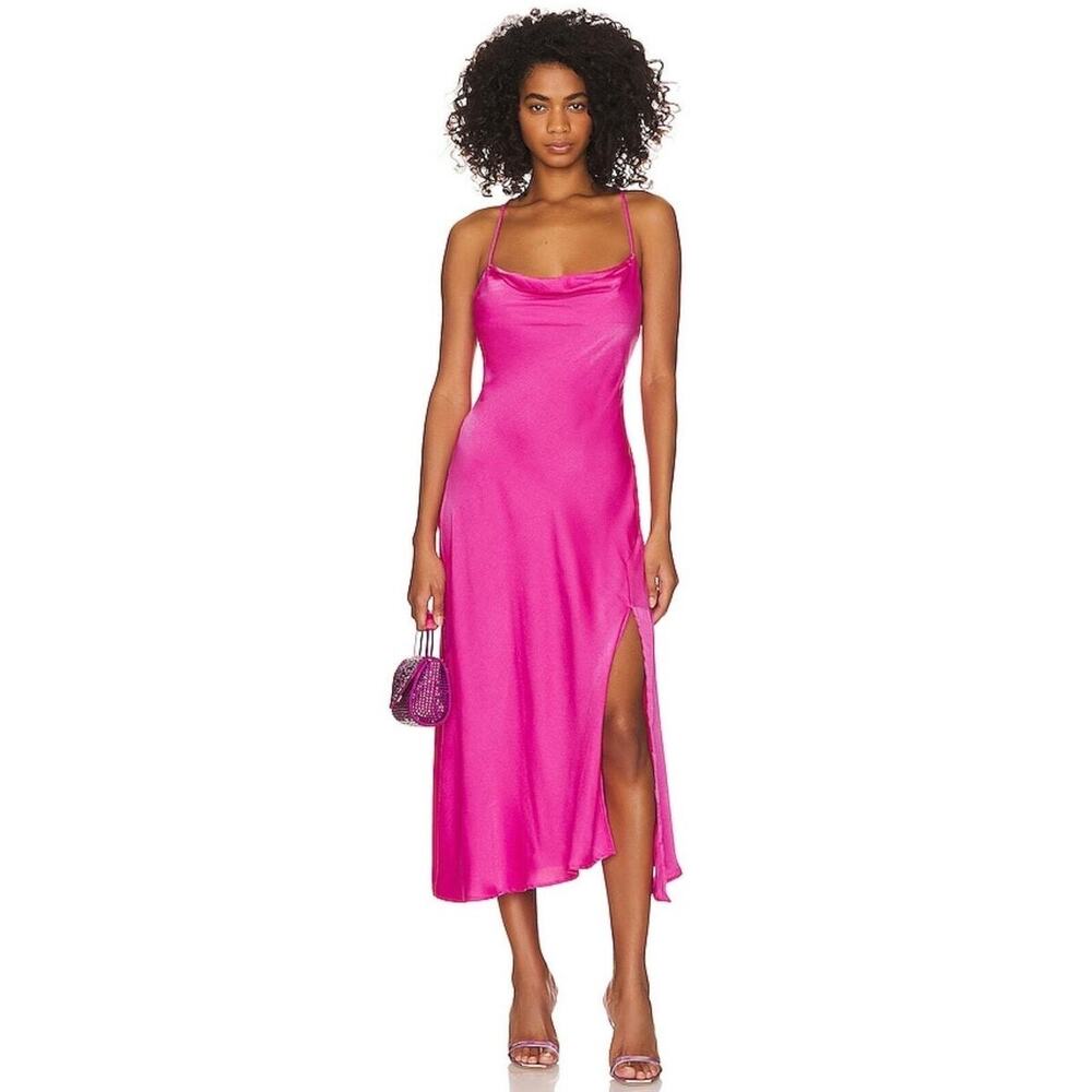 ASTR the Label Gaia Midi Dress Cowl Neck Slit Fuscia Sz‎ Medium